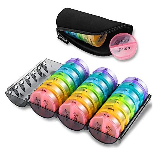 [Upgrade] Monthly Pill Organizer 2 Times A Day,One Month Pill Box AM PM,Daily Pill Cases Large 4 Week,Medication Organizer 28 Days Dispenser for Pills,Fish Oils, Vitamin,Supplement(Rainbow)…