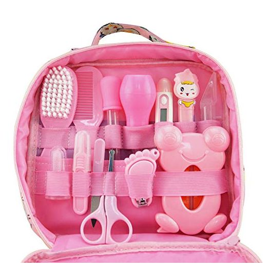 Baby Grooming kit Set Infant Baby Grooming Tools Newborn Manicure Set Baby Healthcare Nail Clippers Hairbrush Tool Set(13PCS) (red)