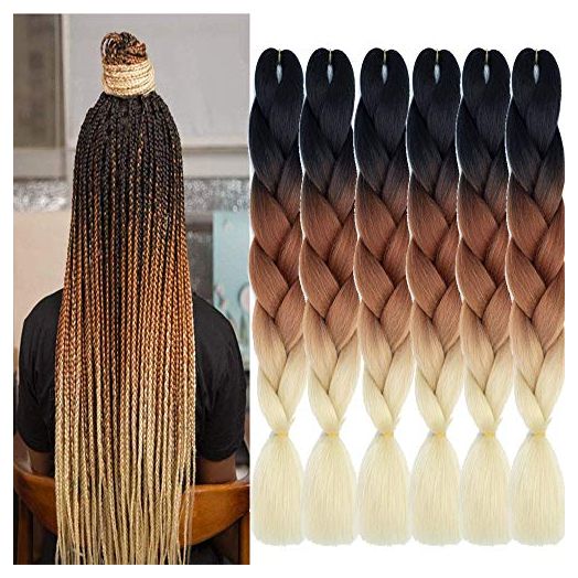 SHUOHAN Ombre Jumbo Braiding Hair Extensions 24 Inch High Temperature Synthetic Fiber Hair Extensions (6 Pack)