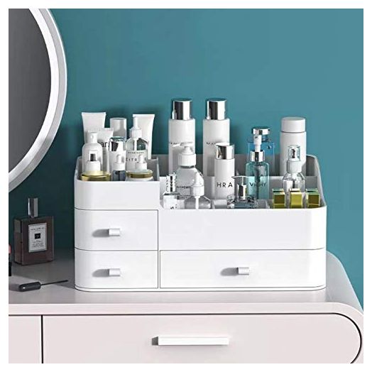 MIUOPUR Makeup Organizer for Vanity, Large Capacity Desk Organizer with Drawers for Cosmetics, Lipsticks, Jewelry, Nail Care, Skincare, Ideal for Bedroom and Bathroom Countertops - Large White
