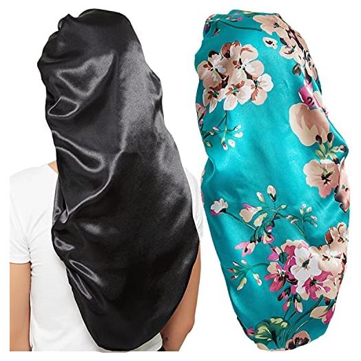 2 Pcs Hair Bonnets for Women Satin, Soft Elastic Band Silky Sleeping Cap Big Bonnets for Women Bonnet for