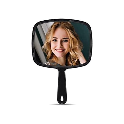 MIRRORNOVA Hand Mirror, Barber Hairdressing Handheld Mirror with Handle for Salon, Square, Black, Medium