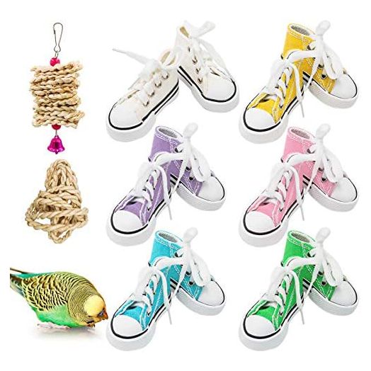Bird Chewing Toys, 12 Pieces Parrot Sneakers Colorful Cotton Shredder Hanging Cage Bite Toys for Small Parakeets, Cockatiel, Conures, Finches, Budgie, Mynah, Finche, Love Birds,Dove, Parrotlet