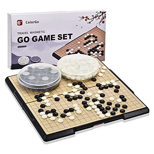 ColorGo 19x19 Go Board Game Set with Large Folding Travel Board (11.3-Inch) and Magnetic Plastic Stones Strategy Weiqi Games