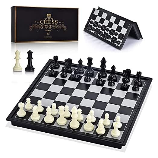 ColorGo Chess Set with Folding Magnetic Travel Games Board and 2 Extra Queens for Kids and Adults