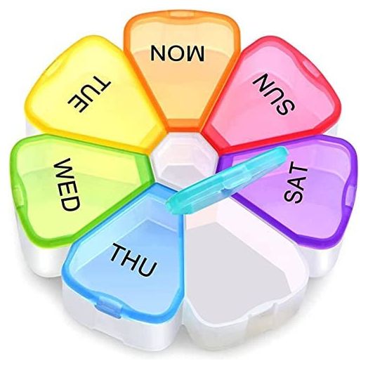 Large Weekly Pill Organizer, OAAO XL 7 Day Portable Pill Box Case for Vitamin, Cod Liver Oil, Pills, Supplements, Flower Medicine Organizer-Arthritis Friendly