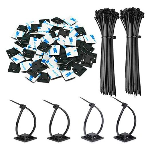 140 Pack Zip Tie Adhesive Mounts Self Adhesive 3M Cable Tie Base Holders with Multi-Purpose Tie wire clips with screw hole ,Anchor stick on wire holder,Black