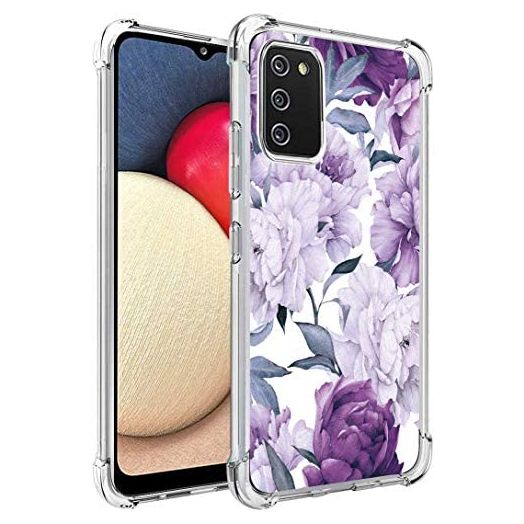 FollmeAir for Galaxy A02S Case(USA Version), Slim Flexible TPU for Girls Women Airbag Bumper Shock Absorption Rubber Soft Silicone Case Cover Fit for Samsung Galaxy A02S (Purple Flower)