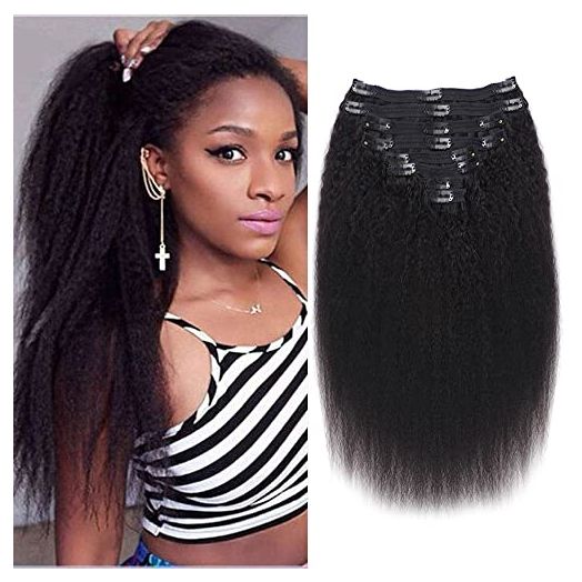 Mihugass Clip in Hair Extensions Real Human Hair 18 Inch Kinky Straight Silky Virgin Hair Clip in Full Head