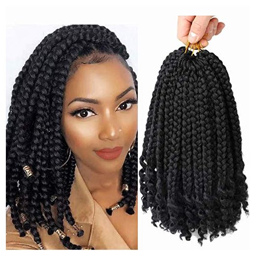Crochet Box Braids Curly Ends 10 Inch Crochet Braids Bohemian Box Braids Crochet Hair for Black Women (6 Pack)