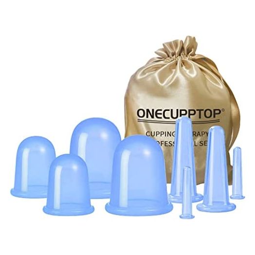 ONECUPPTOP Cupping Therapy Sets Silicone Anti Cellulite Cup Vacuum Suction Massage Cups Facial Cupping Sets Body and Face (Blue)