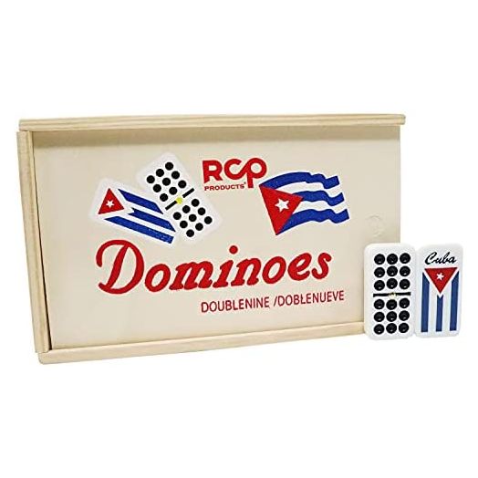 Cuban Flag Double Nines Dominoes Set Wood Box, Set of 55 Double Nine (in Box)