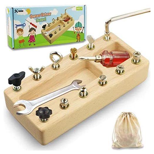 Montessori Screwdriver Board Set, Wooden Montessori Toys for 3 4 5 Year Old Kids, Educational Screw Board Sensory Learning Toys STEM Fine Motor Skills Toys
