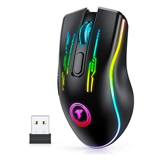 TECURS Wireless Gaming Mouse - Wireless Mouse Gaming for PC, Gaming Mice with RGB, Mouse Gaming Wireless, Mouse Rechargeable, PC Mouse Gamer, Gaming Accessories, Black