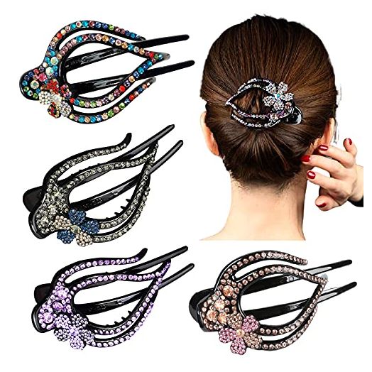 Yusier 4PCS Heart Style Ponytail Hair Clip Duckbill Clips with Rhinestones Headdresses for Women Diamond Hair