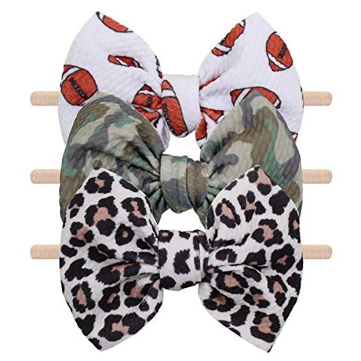 Baby Football Leopard Girls Nylon Headbands YanJie Newborn Bows Handmade Hair Bows Hairbands Hair Accessories for Newborn Infant Toddlers Kids(Leopard Baseball Camo Print)