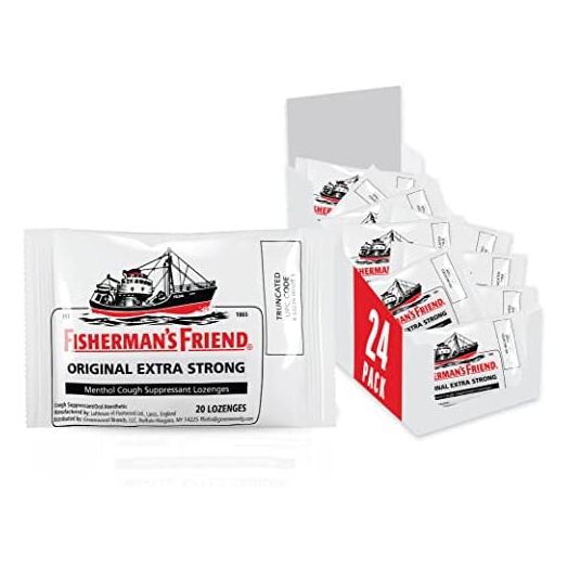 Fisherman's Friend Cough Drops, Cough Suppressant and Sore Throat Lozenges, Original Extra Strong Menthol Flavor, 20-Count Bags (Pack of 24)
