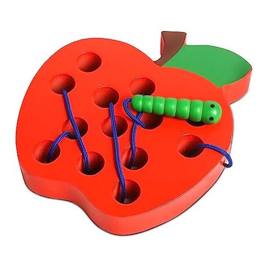 Lacing Toys for Toddlers 1-3,Wooden Threading Apple Baby Travel Toys,Montessori Education Sensory Toys Learning Fine Motor Skills, Wooden Block Puzzle Gifts for 1 2 3 Year Old Baby Kids Boys Girls