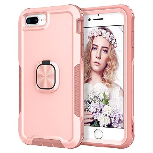 S_Star for iPhone 8 Plus Case, iPhone 7 Plus Case, Rugged Shockproof Heavy Duty Soft TPU Rubber Bumper Hybrid Protective Case [with Ring Stand] for iPhone 8 Plus/7 Plus/6s Plus/6 Plus - Pink