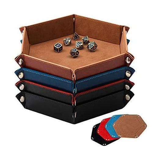 SHYVIA Dice Tray for RPG DND Table Games Metal Dice Rolling Tray Holder Dice Storage Box Larger Size Double