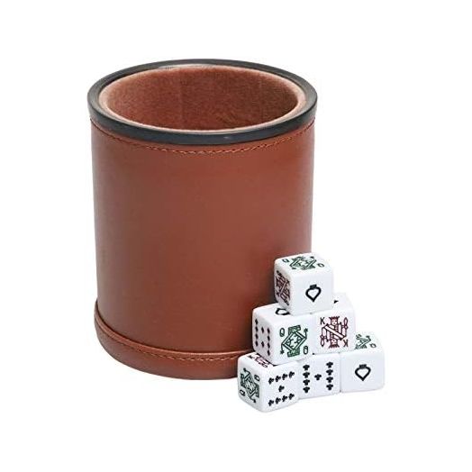 Leatherette Dice Cup with Poker Dice, Felt Lining Quiet Shaker for Playing Yahtzee/Farkle/Liars Dice,