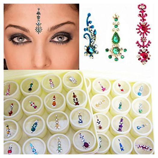 Bindi Box Long Multicolored Crystal Bindis Bridal face Jewels Forehead Tika Bindis (Pack of 20)