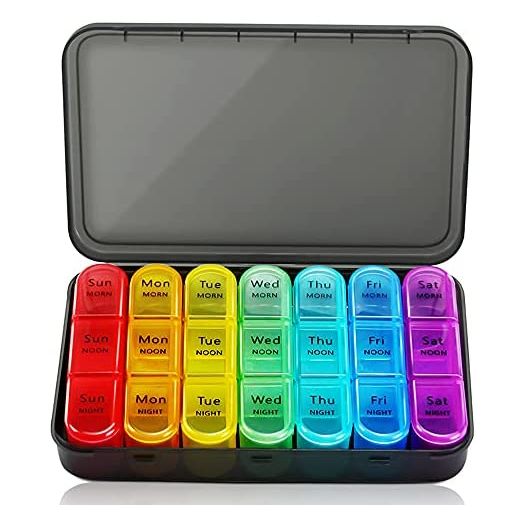 SUMMUE Weekly Pill Organizer 3 Times A Day, 7 Day Pill Box Large Compartments Moisture-Proof Pill Case