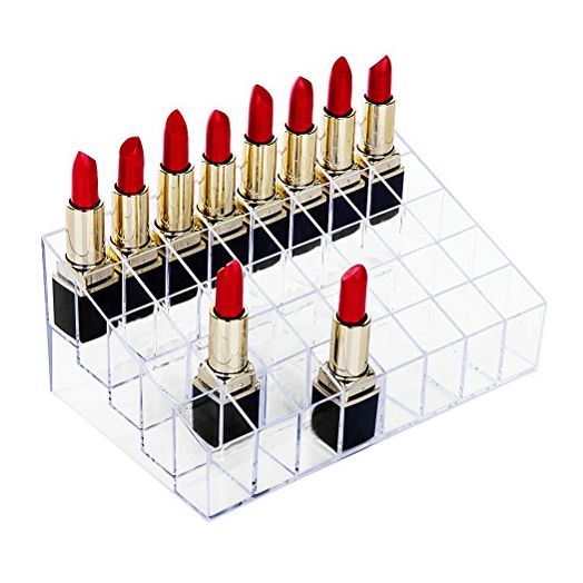 HBlife Lipstick Holder, 40 Spaces Clear Acrylic Lipstick Organizer Display Stand Cosmetic Makeup Organizer for Lipstick, Brushes, Bottles, and More