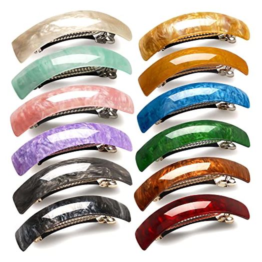DED Retro Acrylic Hair Barrettes Automatic Large Hair Clip 12pcs (Retro Color)