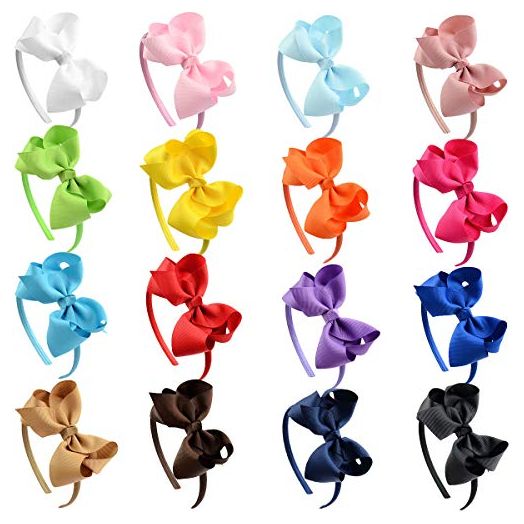 DeD Hair Bows Plastic Hair Headband Grosgrain Ribbon Headbands Hair Hoops Hair Accessories for Baby (16 Pack)