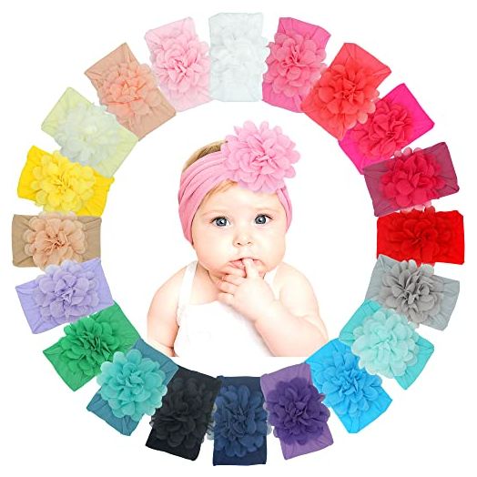 DeD 20 Pcs Baby Girls Nylon Headbands 4.5 Inch Big Chiffon Flower Soft Stretchy Hair Band Hair Accessories for Newborns Infants Toddlers