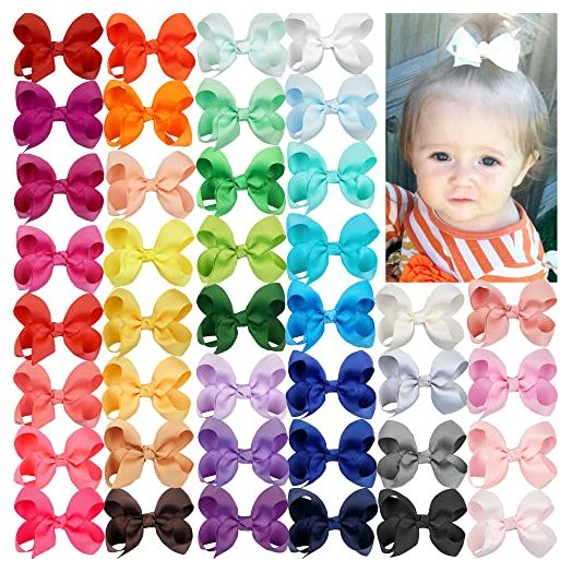 JOYOYO 40 Colors Boutique Grosgrain Ribbon Pinwheel 3" Hair Bows Alligator Clips For Babies Toddlers Teens Gifts