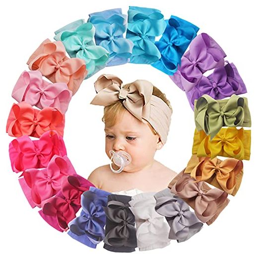 20 Colors 6 Inches Baby Girls Large Big Bows Headbands Elastic Nylon Hairbands Turban Hair Accessories for Newborns Infants Toddlers Kids