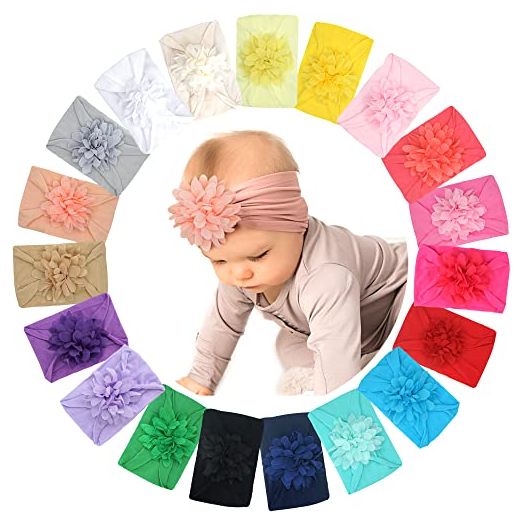 DeD 20 Pcs Baby Girls Nylon Headbands 3.15 Inch Chiffon Flower Soft Stretchy Hair Band Hair Accessories for Newborns Infants Toddlers