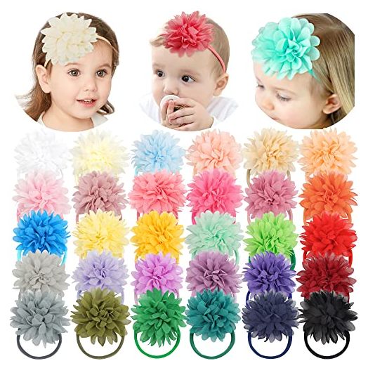 DeD 30Pcs Baby Girls Headbands Chiffon Flower Nylon Hair Band Hair Accessories for Newborns Infants Toddlers