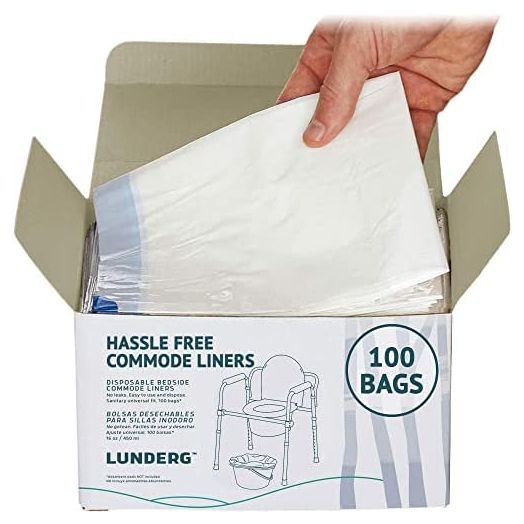 Lunderg Commode Liners, 100 Count Universal Fit, Medical Grade Bedside Commode Liners Disposable (Value Pack)