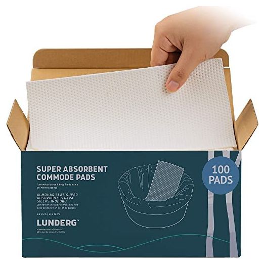 Lunderg Super Absorbent Commode Pads, Medical Grade 100 Count (Value Pack)