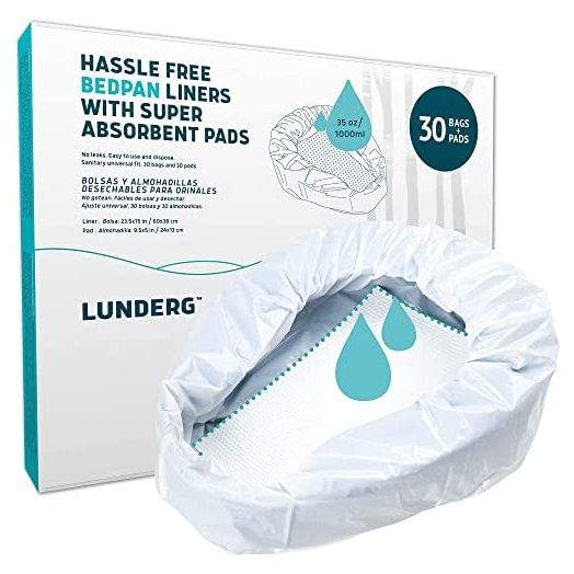 Lunderg Bedpan Liners with Super Absorbent Pads, 30 Count (Value Pack)