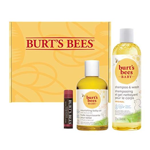 Burt's Bees Original Baby and Mom Gift Set With Nourishing Oil, Shampoo & Wash, 100% Natural Tinted Lip Balm, Red Dahlia, Multi