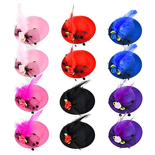 Patelai Mini Hat Fascinator Hair Clips with Ribbon Flowers (12 Pieces)