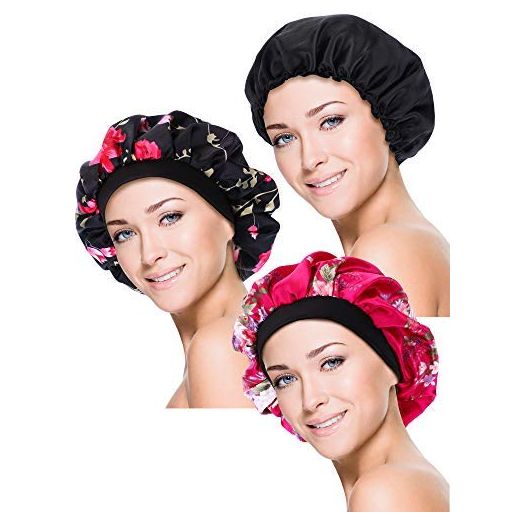 Blulu 3 Pieces Sleep Cap Satin Bonnet Night Head Cover Sleeping Soft Hair Turbans for Women and Girls (Style Set 3)
