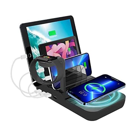 70W Charging Station for Multiple Devices, 5 in 1 Fast Qi Charging Dock with 10W Max Wireless Charger and 4 Ports Charging Dock, 30W USB C PD Fast Charging for iPad, iPhone,Tablets,Android,Kindle