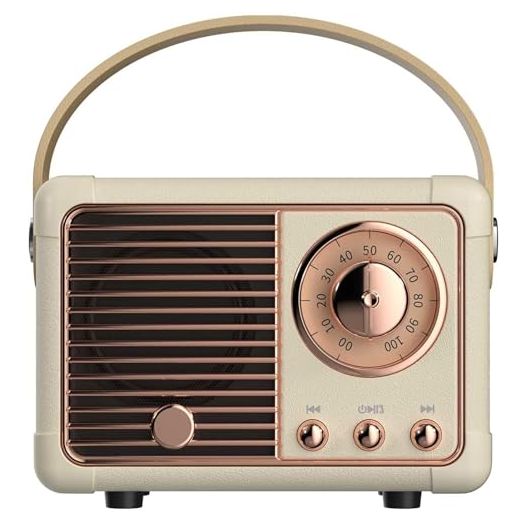 Retro Bluetooth Speaker Wireless Mini Speaker,Bluetooth Speaker with Crystal Clear Stereo Sound Rich Bass,Portable Bluetooth Speaker for iPhone,Android Devices and Tablet (Beige)