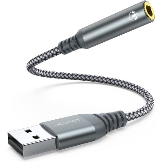 2-Pack USB to 3.5mm Jack Audio Adapter,External Sound Card USB-A to Audio Jack Adapter with Aux Stereo Converter Compatible with Headset, Desktops, PC Windows,Laptop Mac,Linux,and More Device