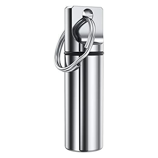 Small Pocket Pill Box Keychain , Aluminium Alloy Portable Mini Pill Organizer Case Container for Purse, Waterproof Metal Pill Holder Medicine Bottle for Outdoor Camping Travel (Silver)