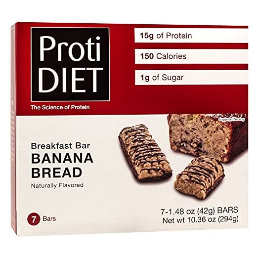 ProtiDiet Protein Bar, Banana Bread (7/Box), High Protein 15g, Low Calorie, High Fiber