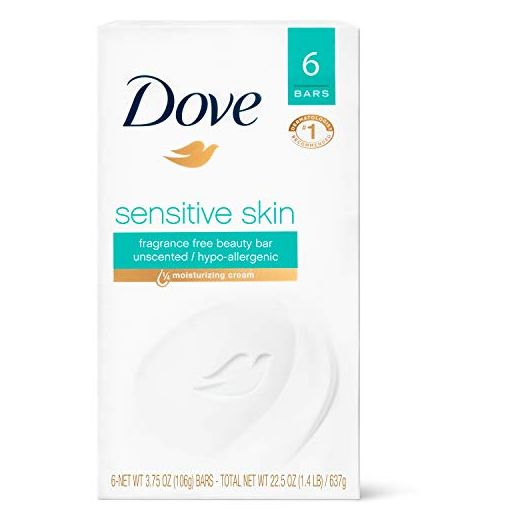 Dove Beauty Bar Gently Cleanses and Nourishes Sensitive Skin Effectively Washes Away Bacteria While Nourishing Your Skin, 3.75 oz, 6 Bars