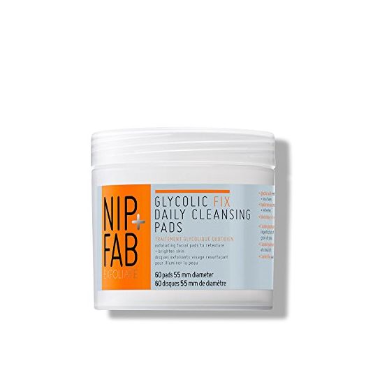 Nip + Fab Glycolic Acid Fix Daily Cleansing Pads for Face with Hyaluronic Acid, Witch Hazel, Exfoliating Resurfacing AHA Facial Cleanser Pad for Exfoliation Even Skin Tone Brighten Skin, 60 Pads