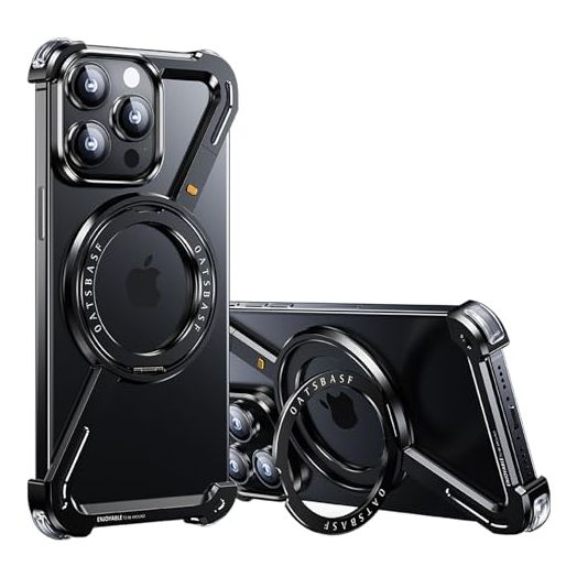 OATSBASF Minimalist Phone Case Compatible with iPhone 14 Pro Max, 360° Rotation Kickstand Aluminum Metal Frameless Design Bumper Z Case, Protective Shock Grade Shell, Black