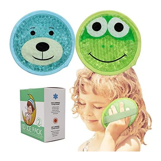 Large Kids Boo Boo Ice Pack,2 Packs Cute Heat Cold Gel Beads Packs for Kid's Fever,Pain Relief,Wisdom Teeth,First Aid and Neck, Head, Arms, Legs Injuries